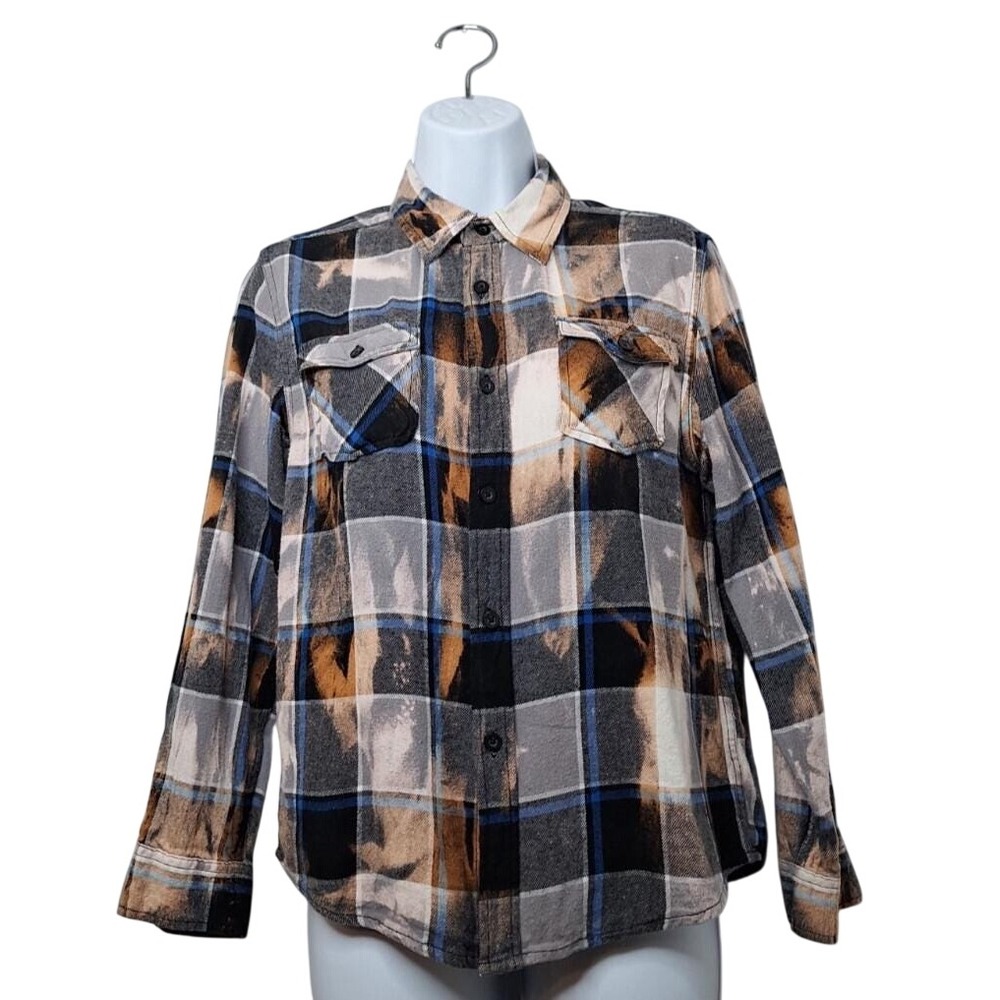 Franklin Flannels Upcycled Plaid Button Down Shirt Kurt Cobain OOAK Trashed Sz M